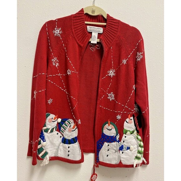 Vintage Tiara International Christmas Collection Snowman Cardigan Sweater Size M - Picture 8 of 14